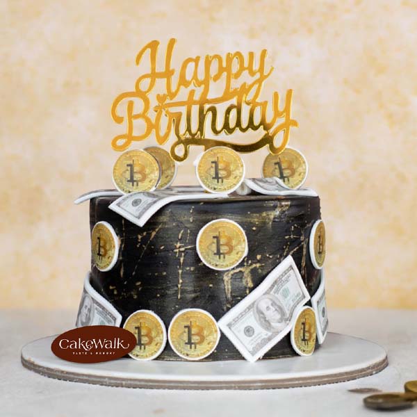 Bitcoin and Dollar Theme Cake-Black