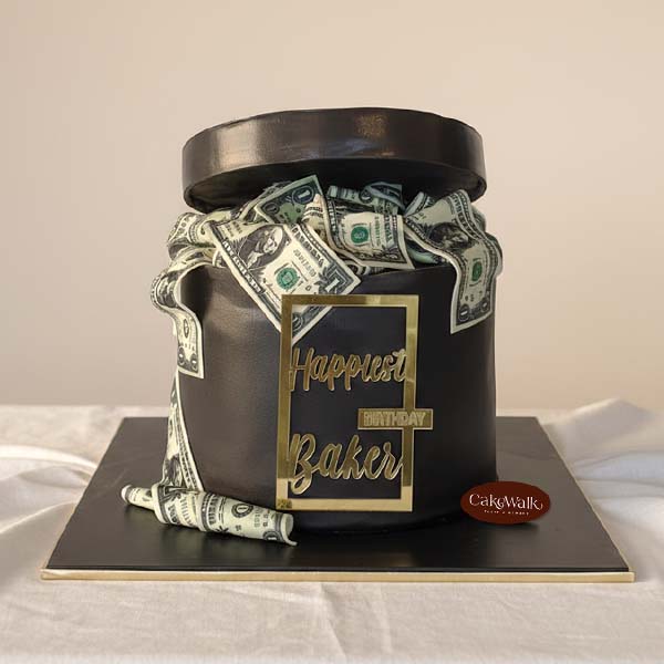Black Dollar Bucket Cake