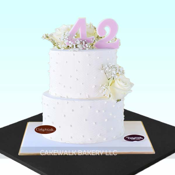 Floral / Flower White - 2 Tier Cake