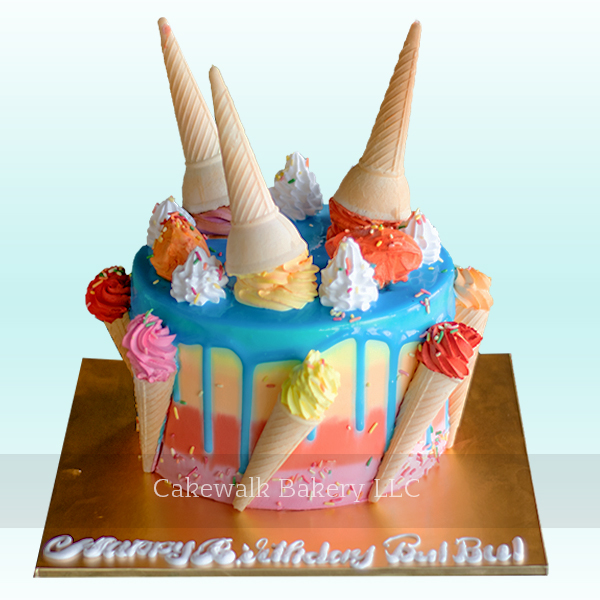 Melting Icecream Cone Theme Cake