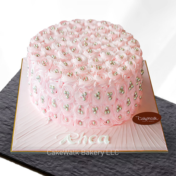 Pink Rosette Cake with Pearls