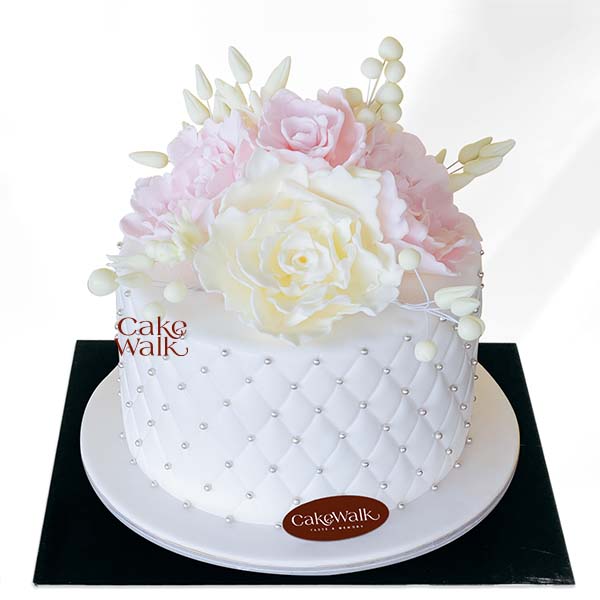 White Fondant Floral Cake