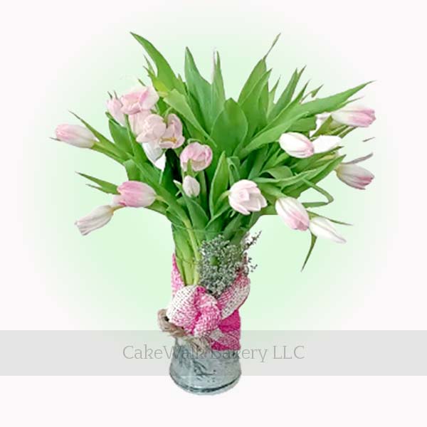 20 Pink Tulips in Vase-370AED