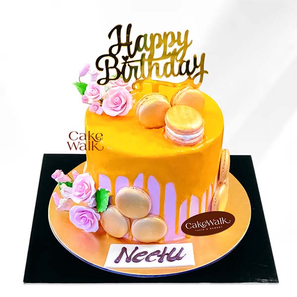 Fondant Flower Yellow Drip Cake