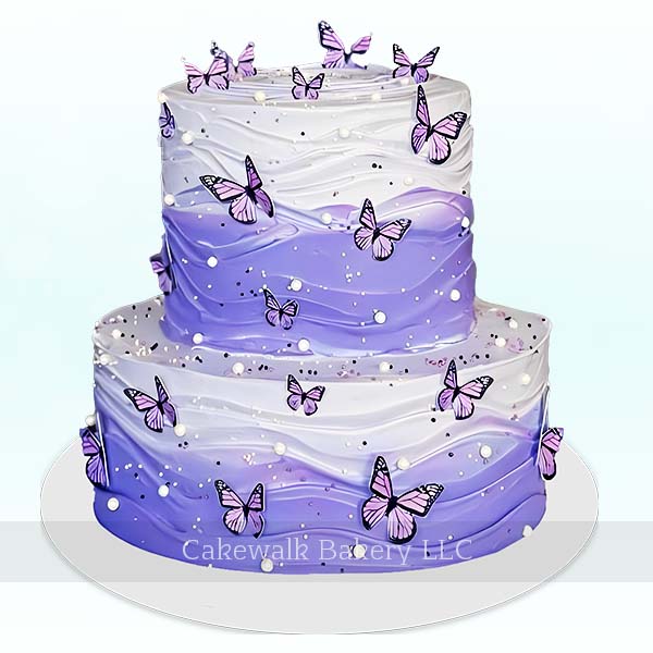 2 Tier Purple and White Butterfly Pastel Cake