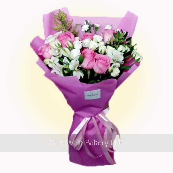 Pink Roses N White Spray Roses