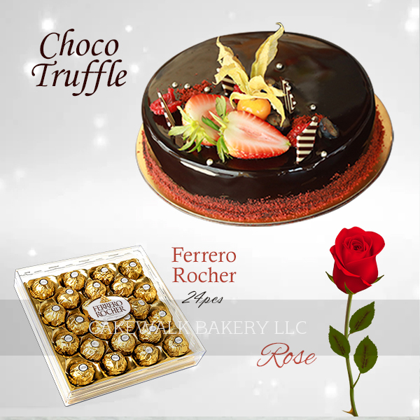 Chocolates cake & Ferrero Rocher with Rose