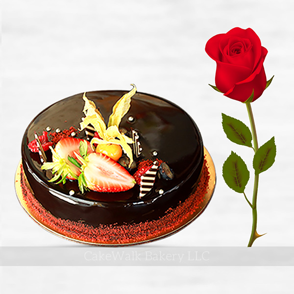 Chocolate Cake with Red Rose 