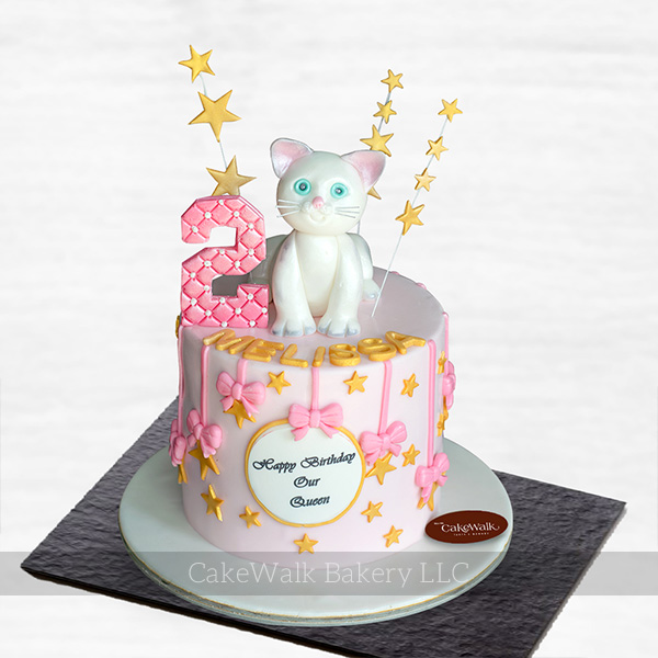 White Kitty Cat Theme Cake