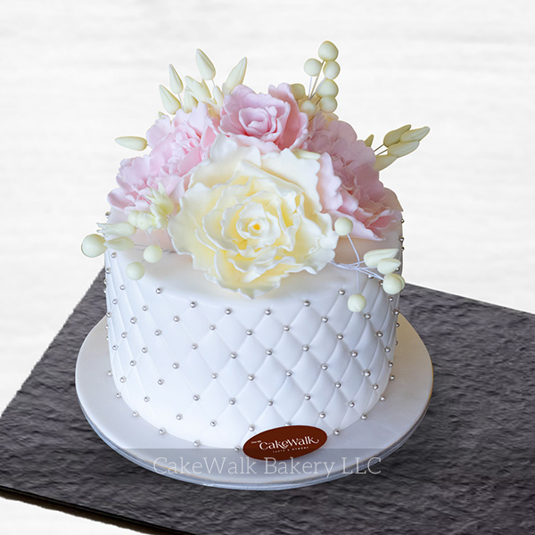 White Fondant Floral Cake