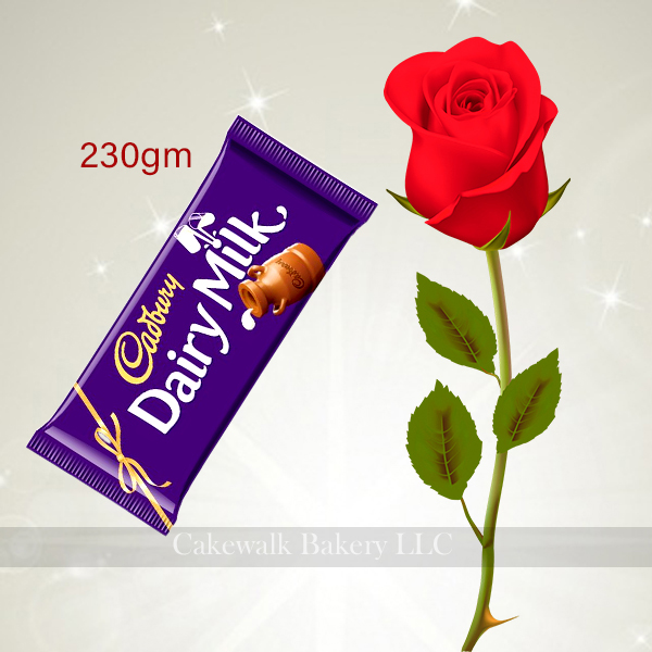 Red Rose with Dairy Milk Chocolate Bar