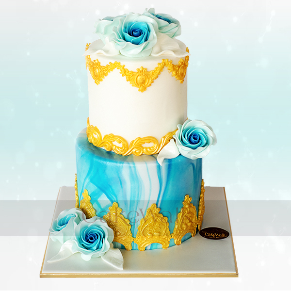 Blue Marble Flower Cake