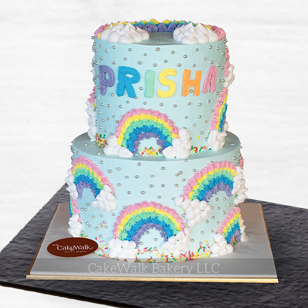 Two Tier Rainbow Theme Cake