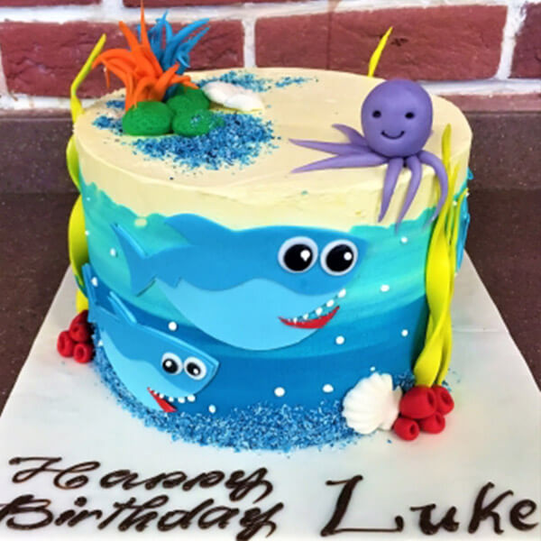Blue Sea Shark Theme Cake