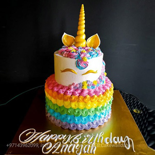 Unicorn Rainbow 2 Tier Theme Cake