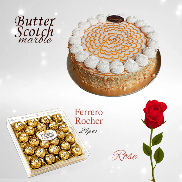 Butterscotch Marble Cake & Ferrero Rocher with Rose