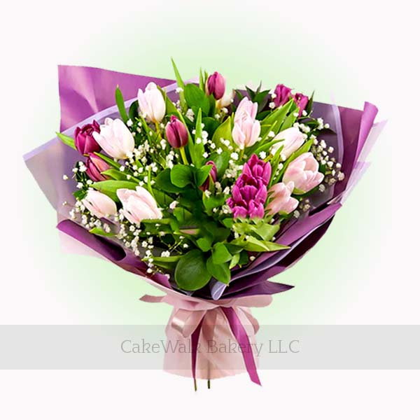 20 Purple & Light Pink Tulips Bouquet