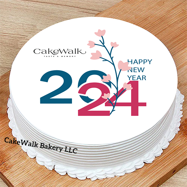 New Year 2024 Floral Photo Cake