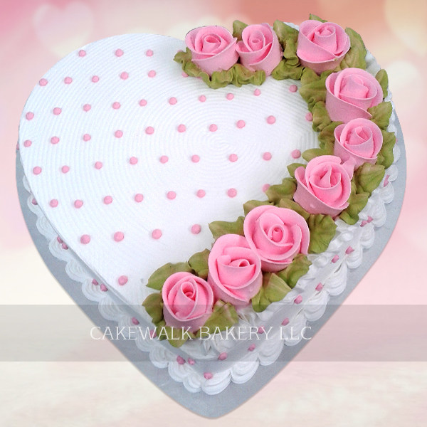 Pink Flower Heart Shape Cake