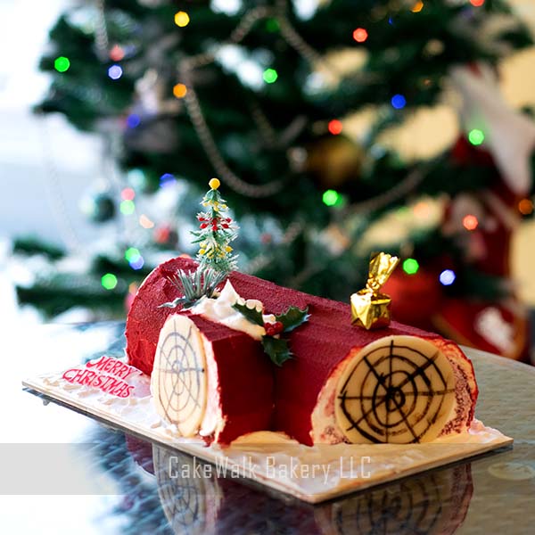 Christmas Yule log Red Velvet Cake 