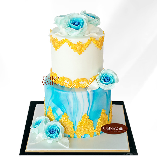 Blue Marble Flower Cake