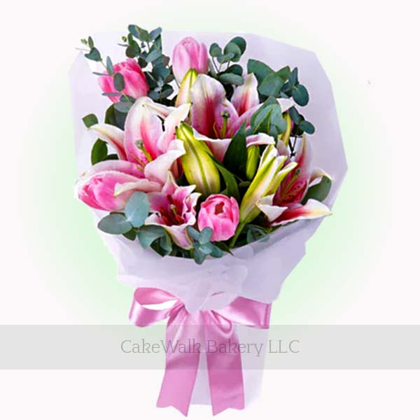 Pink Lily & Pink Tulip Bouquet