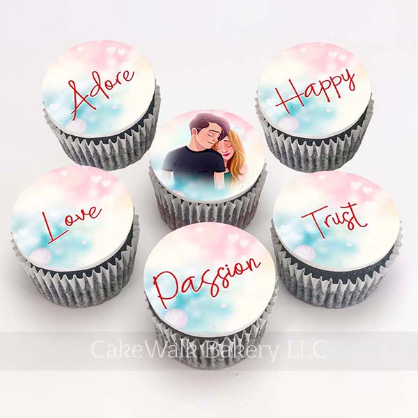 Love Couple Printed Cupcakes