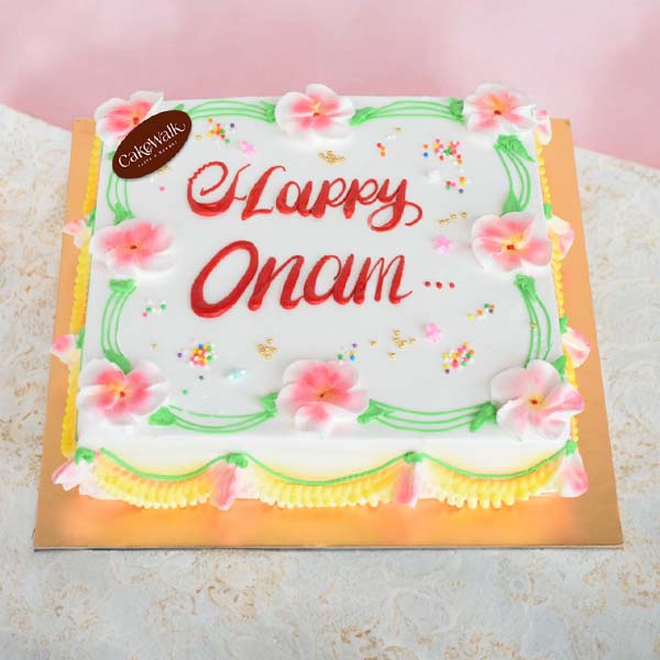 Happy Onam Floral Cream Cake