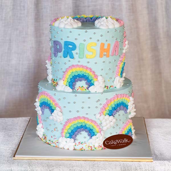 Two Tier Rainbow Theme Cake