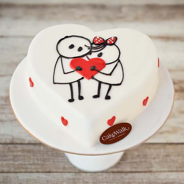 White Heart Love Comic Cake